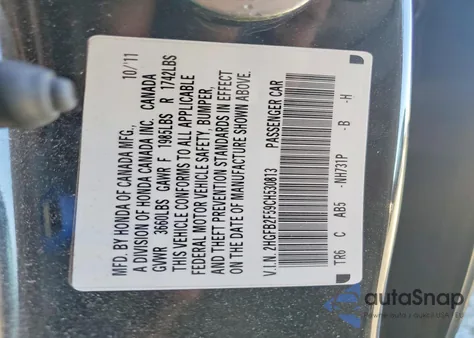 2012 Honda Civic Lx z USA, uszkodzony, nr VIN 2HGFB2F59CH530813